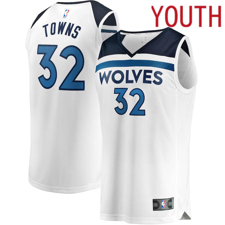 Youth Minnesota Timberwolves #32 Karl-Anthony Towns Fanatics Branded White Fast Break Replica Player NBA Jersey->youth nba jersey->Youth Jersey